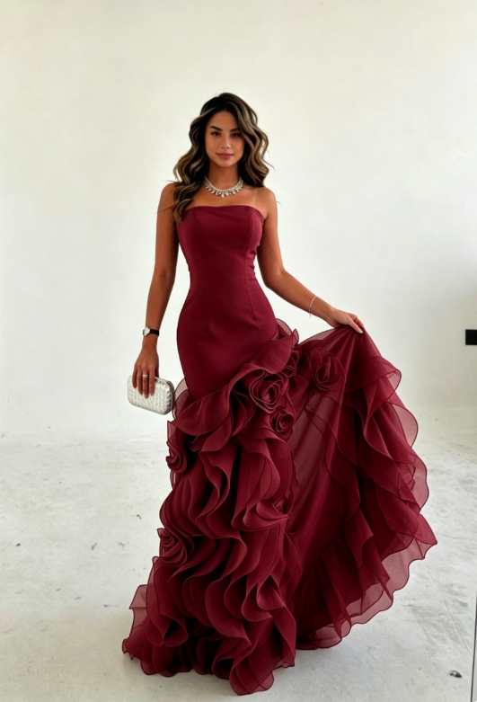 Amazing Dusty Blue Sleeveless Strapless Long Prom Dress with Ruffles SH5461