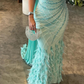 Luxurious Sheath One Shoulder Beaded Feather Long Prom Dress Evening Dress SH1962