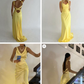 Sexy V Neck Backless Prom Dress Yellow Evening Dress SH1387