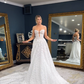 Pretty Ball Gown Sweetheart Neck White Lace Long Train Prom Dress Wedding Dress SH8400