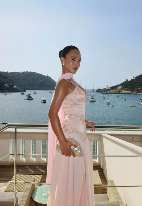 Gentle Light Pink Spaghetti Strap Beaded Chiffon Long Prom Dress Evening Dress SH8971