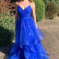 Royal Blue Tulle Long Prom Dress Spaghetti Straps Evening Dress SH947