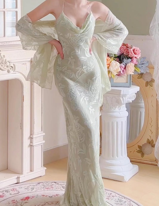 Light Green Vintage Sheath Halter Chiffon Party Dress Prom Dress SH4118