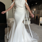 Simple Mermaid Off the Shoulder Corset Chiffon Long Sweep Wedding Dress SH2233