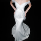 Elegant Stunning Sheath One Shoulder Flowy Tulle Satin Long Wedding Dress SH6625