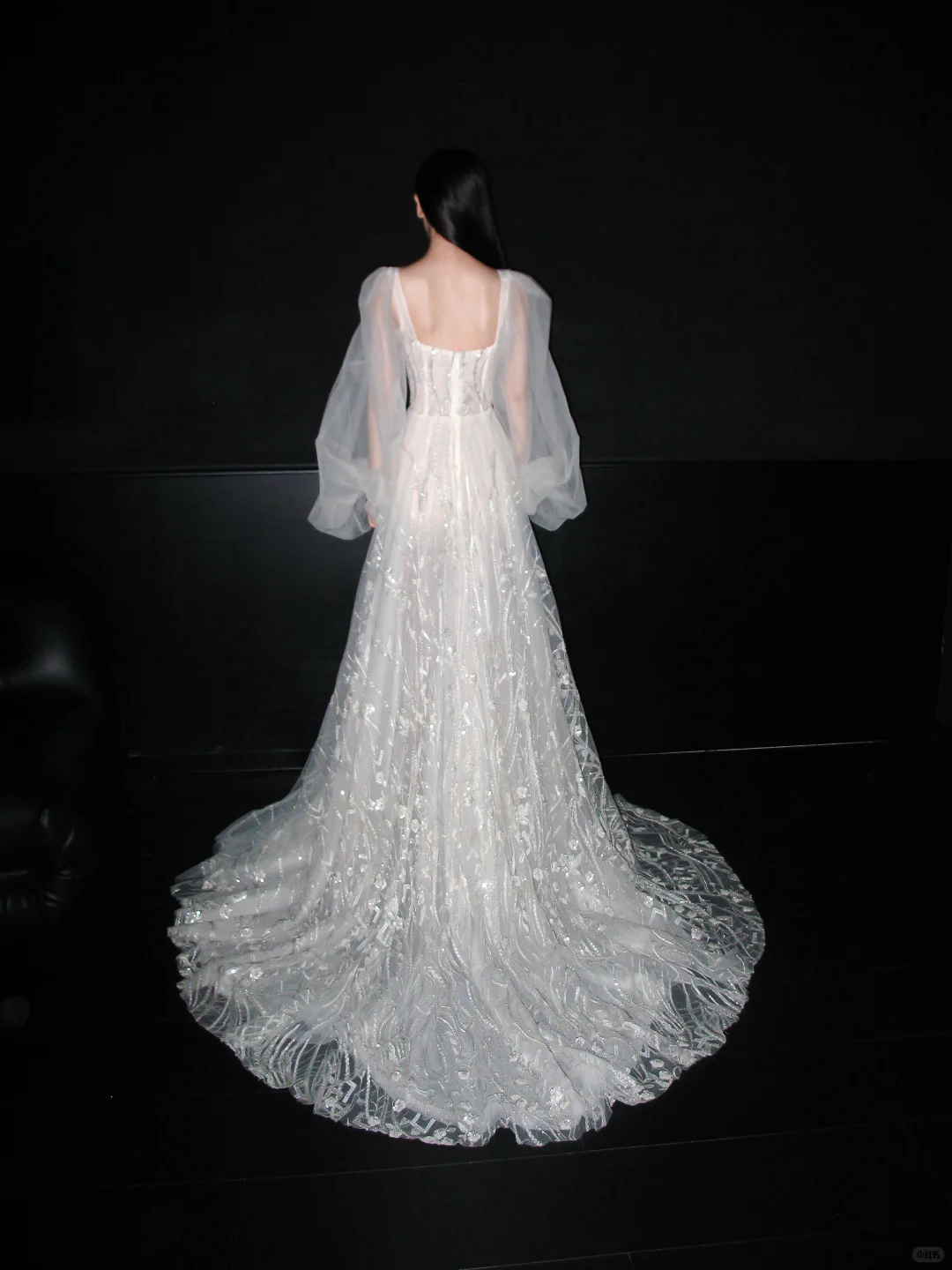 Dreamy Ball Gown Long Sleeve Sequin White Tulle Long Wedding Dress SH6621