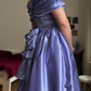 Vintage Purple A Line Off the Shoulder Satin Prom Dress Evening Dress Date Dress SH5637