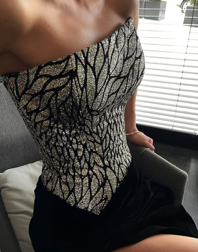 Sexy Black Mermaid Strapless Sequin Velvet Prom Dress Evening Dress SH6130