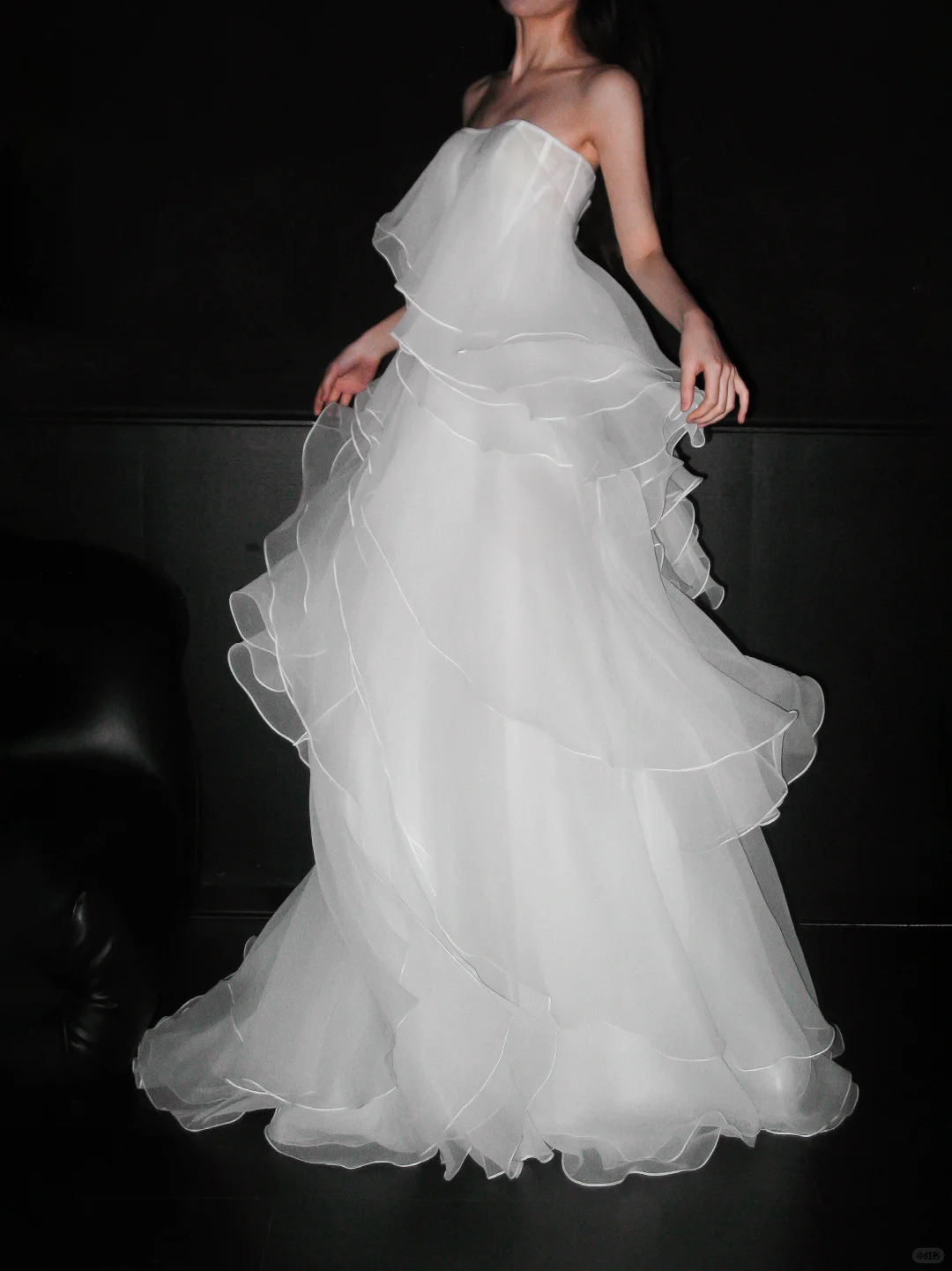 Dreamy A Line Strapless White Layered Organza Wedding Dress SH5865