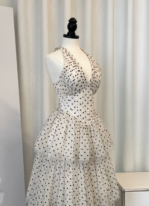 Cute A Line Halter Layered Polka Dot Tulle Party Dress Wedding Guest Dress SH3124