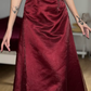 Vintage A Line Strapless Exquisite Beaded Burgundy Satin Prom Dress Evening Dress SH6073
