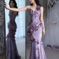 Gentle Purple Mermaid Halter Appliques Ruffle Sequin Long Prom Dress SH5427