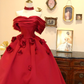Red Ball Gown Off the Shoulder Floral Satin Prom Dress Evening Dress SH7374