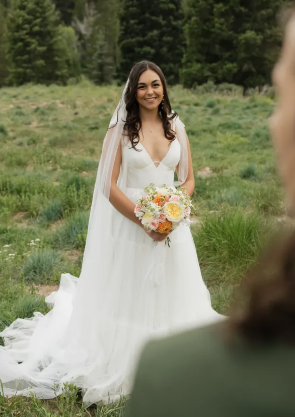 Ethereal Ball Gown Spaghetti Strap Corset White Tulle Long Train Wedding Dress SH7347