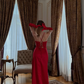 Elegant Burgundy Sheath Spaghetti Strap Satin Long Evening Dress Prom Dress SH4831