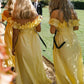Yellow Off the Shoulder Ruffle Cotton Ankle Length Bridesmaid Dresses SH6294