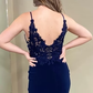 Navy Blue Appliques Sheath Straps V Neck Homecoming Dress,Elegant Prom Dress SH602
