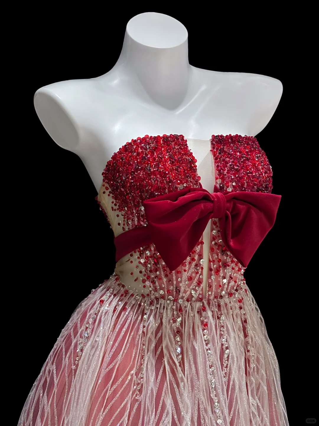 Red White Ombre A Line Strapless Exquisite Beaded Sequin Tulle Long Prom Dress SH5002