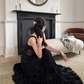 Sexy Black Sheath Straps Lace Chiffon Long Prom Dress Evening Dress SH4391