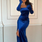 Royal Blue Sheath Spaghetti Strap Velvet Prom Dress Evening Dress SH6524