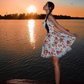 Princess A Line Spaghetti Strap Print Floral Satin Short Homecoming Dress 16th Birthday Dress SH3983