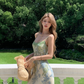 Elegant A Line Spaghetti Strap Green Print Floral Chiffon Prom Dress Evening Dress SH4482