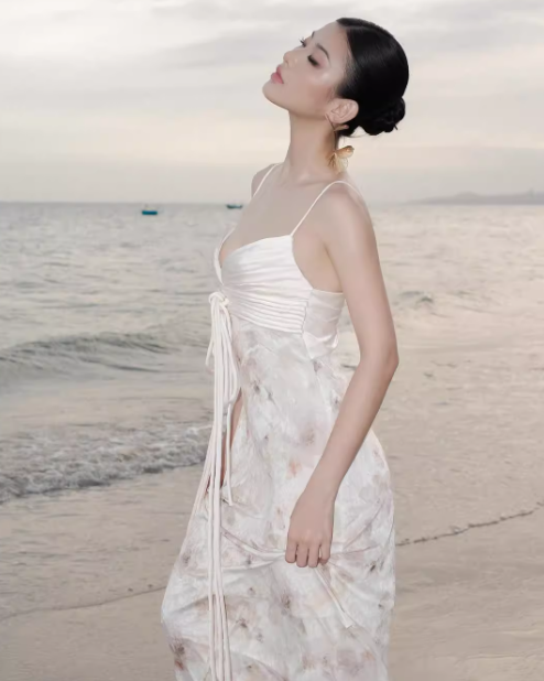 Elegant A Line Spaghetti Strap Print Floral Satin Long Party Dress Evening Dress SH3130