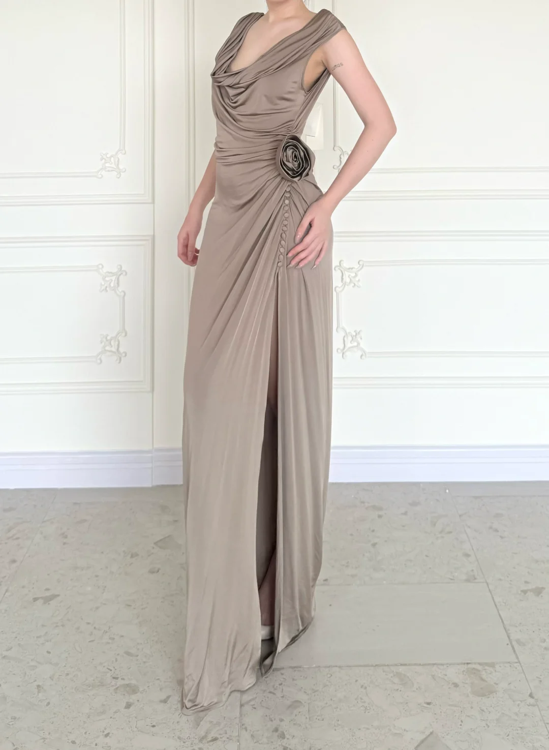 Simple Brown Vintage Sheath Straps Satin Long Prom Dress Wedding Guest Dress SH5506