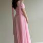 Simple Pink A Line Off the Shoulder Chiffon Satin Prom Dress Wedding Guest Dress SH5420