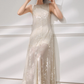 White A Line Round Neck Print Floral Chiffon Prom Dress Outfits SH4734
