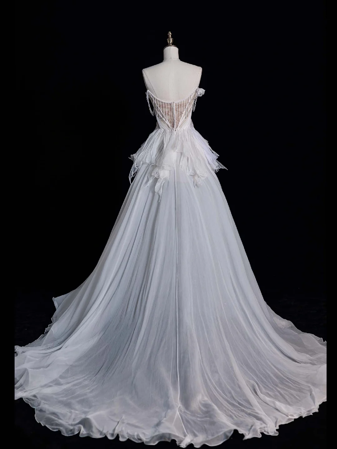 Unique A Line Off the Shoulder White Chiffon Long Sweep Prom Dress Graduation Prom Dress SH2565