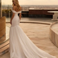 Stunning Mermaid Off the Shoulder White Tulle Long Train Wedding Dress SH7151