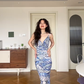 Vintage Sheath Spaghetti Strap Sexy Print Floral Chiffon Prom Dress Wedding Guest Dress SH4549