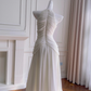 Elegant White A Line Halter Pearl Pleated Chiffon Prom Dress Vacation Dress SH4503