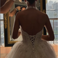 Elegant Exquisite Rhinestone Ball Gown Halter White Lace Tulle Long Wedding Dress SH4937