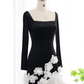 Elegant Long Sleeve 3D Floral Satin Long Prom Dress Evening Dress SH1949