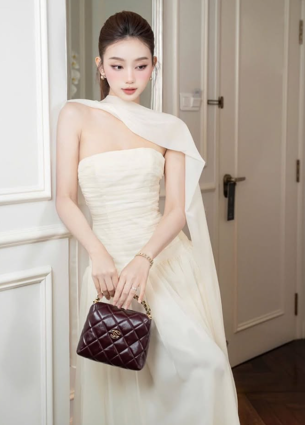 Simple Light Apricot A Line Strapless Chiffon Long Prom Dress Date Dress SH4676