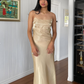 Simple Sheath Spaghetti Strap Satin Open Back Evening Dress Party Dress SH2688