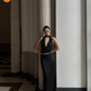 Sexy Two Piece Sheath Halter Black Sequin Satin Prom Dress Evening Dress Formal Gown SH3930