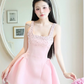 Pink A Line Strap Rhinestone Satin Short Homecoming Dress SH4783