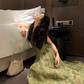 Green Gentle A Line Straps V Neck Print Floral Chiffon Prom Dress Party Dress Outfits SH5060