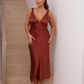 Cute Sheath V Neck Blue Satin Bridesmaid Dress Evening Dress SH2833