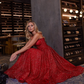 Charming A Line Spaghetti Strap Corset Red Sequin Prom Dress Evening Dress SH2246