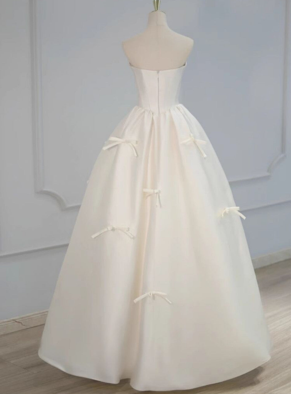 White A Line Sweetheart Neck Bow Satin Long Prom Dress Evening Dress SH1798