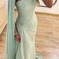 Fresh Green A Line Strapless Chiffon Long Prom Dress Party Evening Dress SH5704