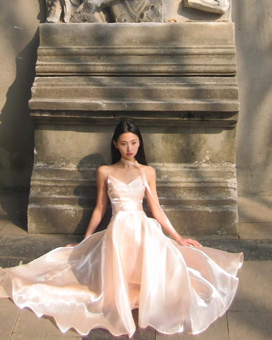 Unique Light Pink A Line Strapless Organza Long Prom Dress 16th Birthday Dress SH4193