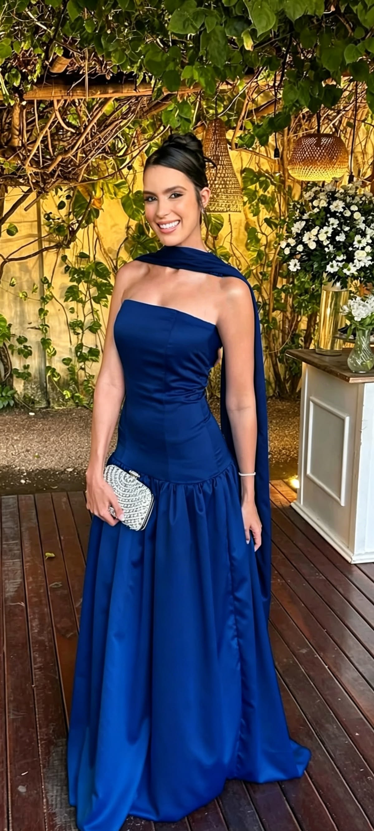Navy Blue A Line Strapless Simple Satin Long Prom Dress Evening Dress SH7030