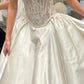 Pretty Ball Gown Strapless Corset Pearl White Lace Satin Long Wedding Dress SH8711