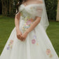 Cute A Line V Neck Colorful Appliques White Tulle Long Wedding Dress SH8737