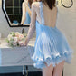 Cute A Line Halter Baby Blue Pleated Chiffon Short Homecoming Dress Birthday Dress SH2861